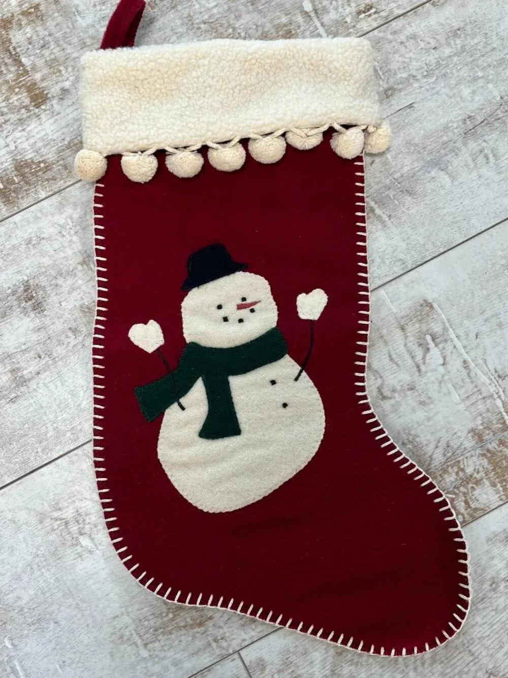 Vintage Pottery Barn Large Christmas Stocking with Snowman - Picture 1 of 4